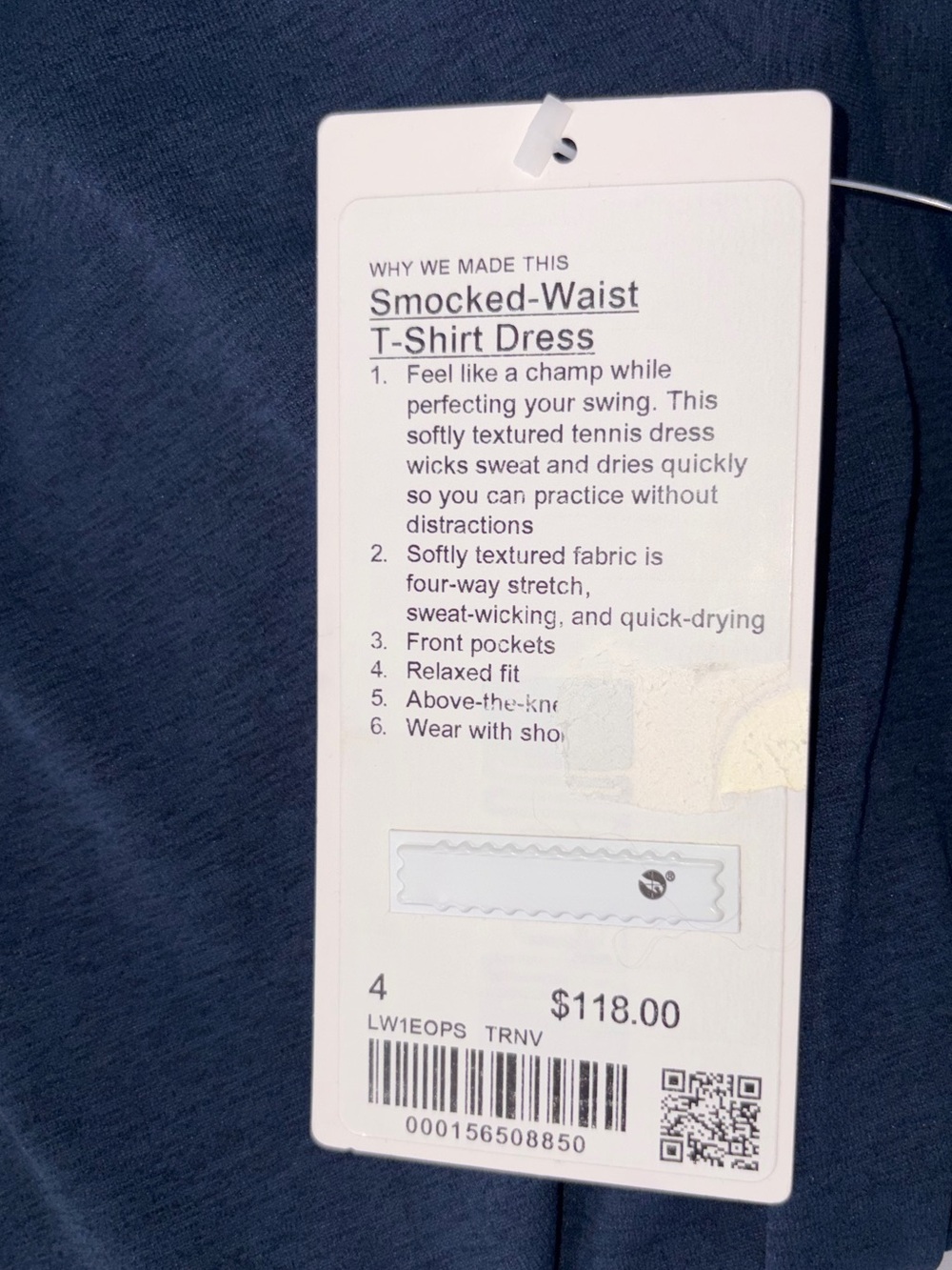 NWT*LULULEMON*SIZE4*SMOCKED WAIST T~SHIRT DRESS*AUTHENTIC* POCKETS*NAVY*$118 - Picture 4 of 16